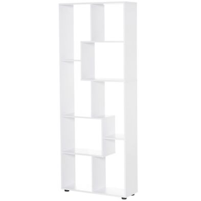 Homcom 8 Tier Freestanding Bookcase W Melamine Surface Anti Tipping Foot Pads Home Display Storage Grid Stand Bedroom Living Room Furniture Modern Style White