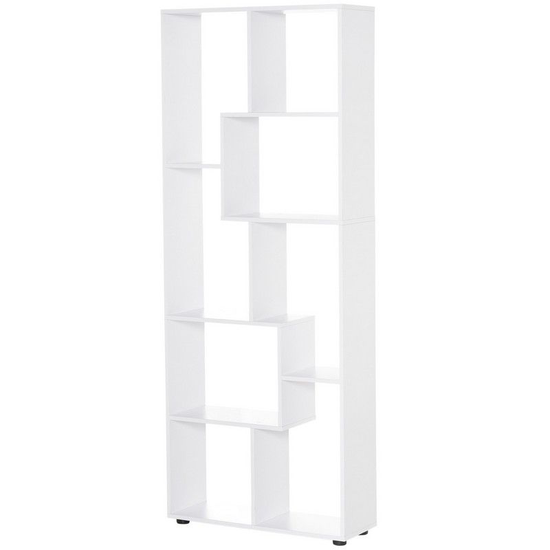 Homcom 8-Tier Freestanding Bookcase W/ Melamine Surface Anti-Tipping Foot Pads Home Display Storage Grid Stand Bedroom Living Room Furniture Modern Style - White