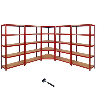 Product photograph of Steel Mdf Shelving Units 180cm - Red Set Of Five Extra Strong Z-rax 90cm Corner By Raven from QD stores