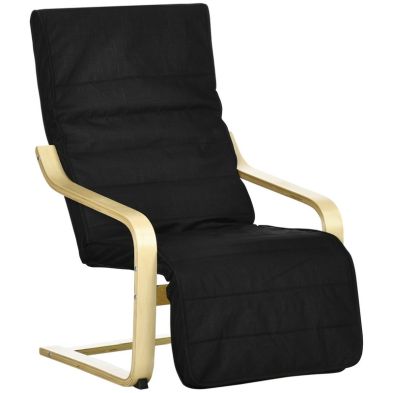 Product photograph of Homcom Wooden Lounging Chair Deck Relaxing Recliner Lounge Seat With Adjustable Footrest Removable Cushion Black from QD stores