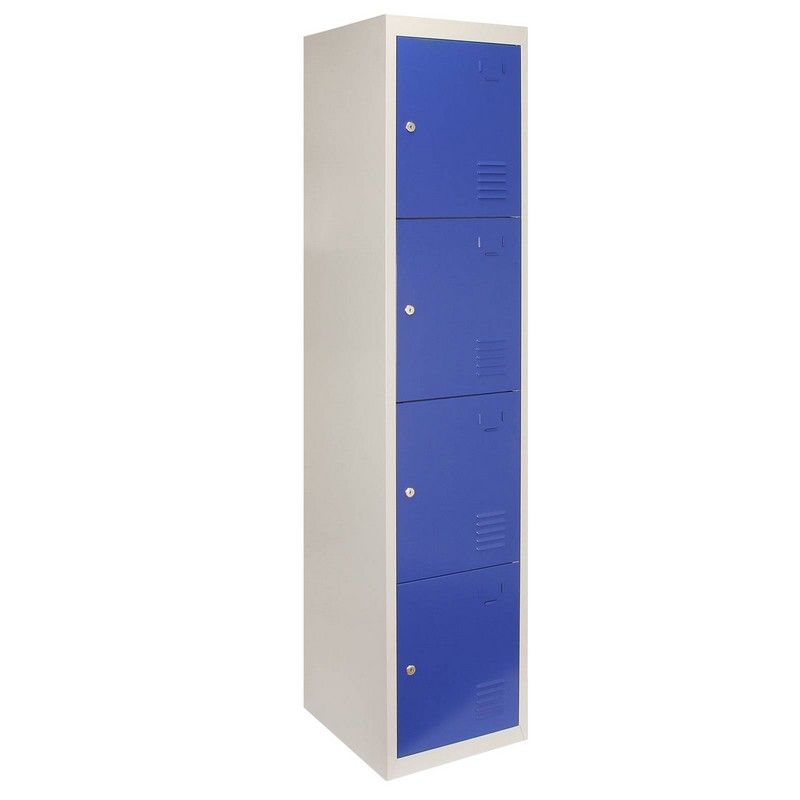 Steel Locker 4 Compartments 180cm - Grey & Blue Flatpack by Raven