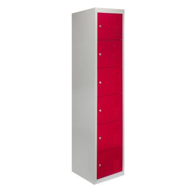 Product photograph of Steel Locker 6 Compartments 180cm - Grey Red Flatpack By Raven from QD stores
