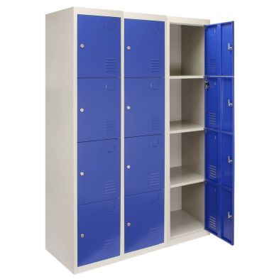 Product photograph of Steel Lockers 12 Compartments 180cm - Grey Blue Set Of Three Flatpack By Raven from QD stores