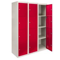 See more information about the Steel Lockers 12 Compartments 180cm - Grey & Red Set Of Three Flatpack by Raven