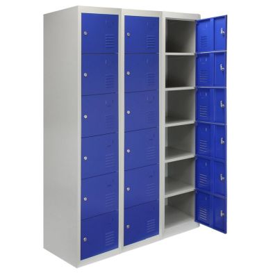 Product photograph of Steel Lockers 18 Compartments 180cm - Grey Blue Set Of Three Flatpack By Raven from QD stores