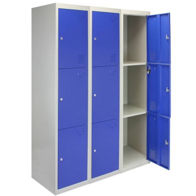 Product photograph of Steel Lockers 9 Compartments 180cm - Grey Blue Set Of Three Flatpack By Raven from QD stores