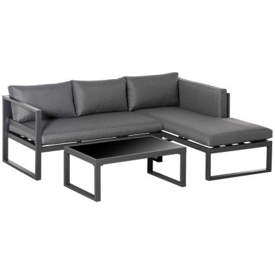 Product photograph of Outsunny 3 Pcs L-shape Aluminium Garden Corner Sofa Set With Padded Cushions from QD stores