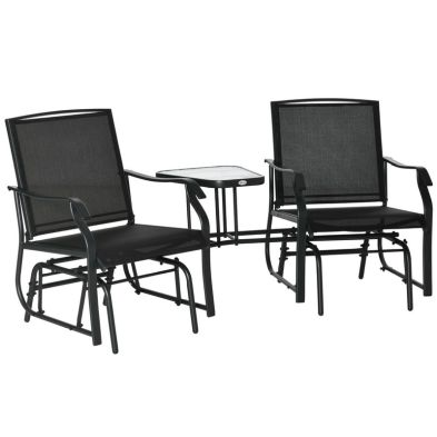 Product photograph of Outsunny Garden Double Glider Rocking Chairs Metal Gliding Love Seat With Middle Table Conversation Set Patio Backyard Relax Outdoor Furniture Black from QD stores