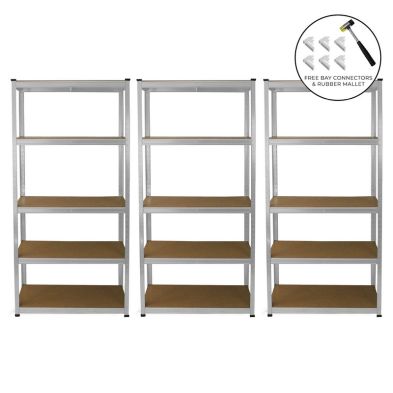 Product photograph of Galvanised Steel Mdf Shelving Units 180cm - Silver Set Of Three E-rax 90cm By Raven from QD stores