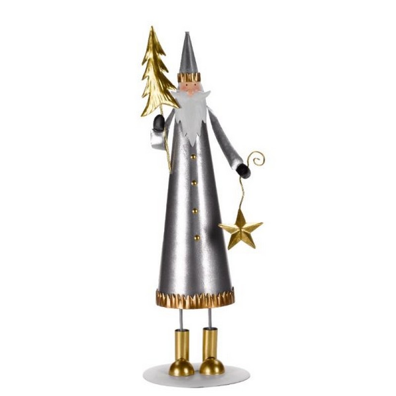 Santa with Tree Christmas Decoration Silver & Gold - 40cm