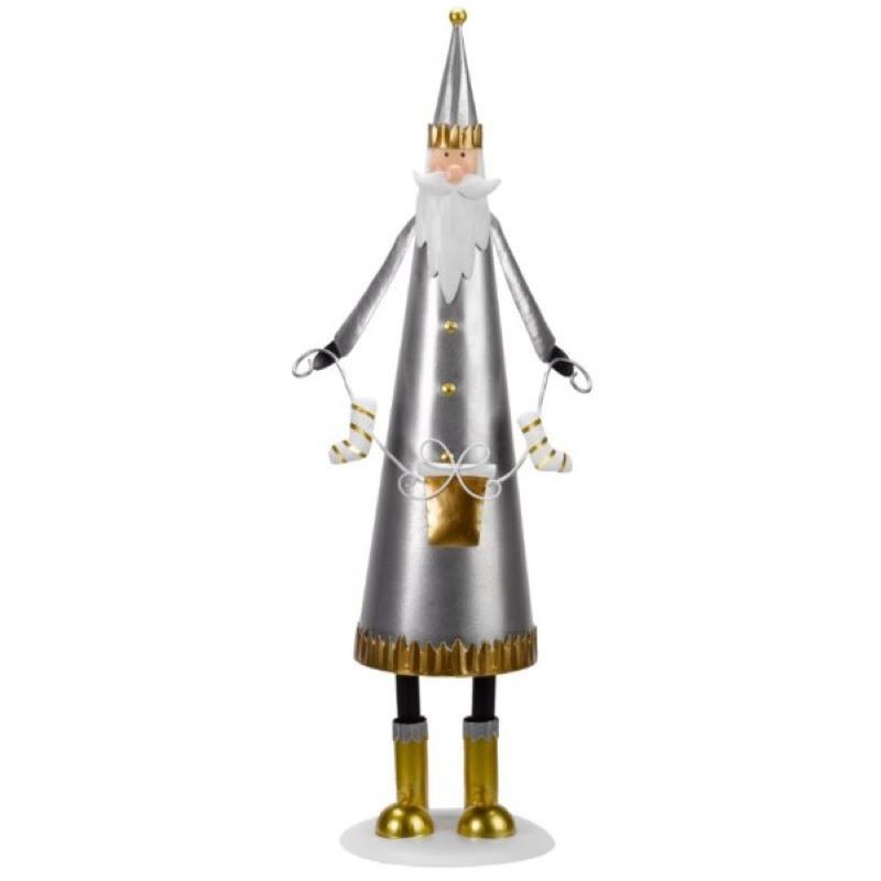 Santa with Present Christmas Decoration Silver & Gold - 58.5cm