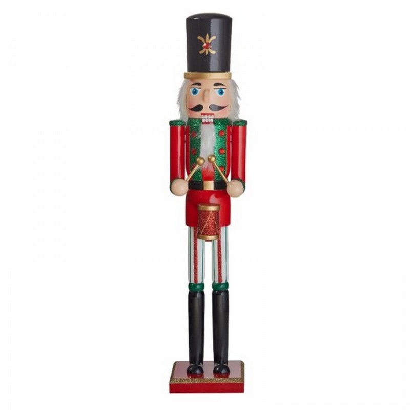 Nutcracker Christmas Decoration Red & Green with Glitter Pattern - 50cm