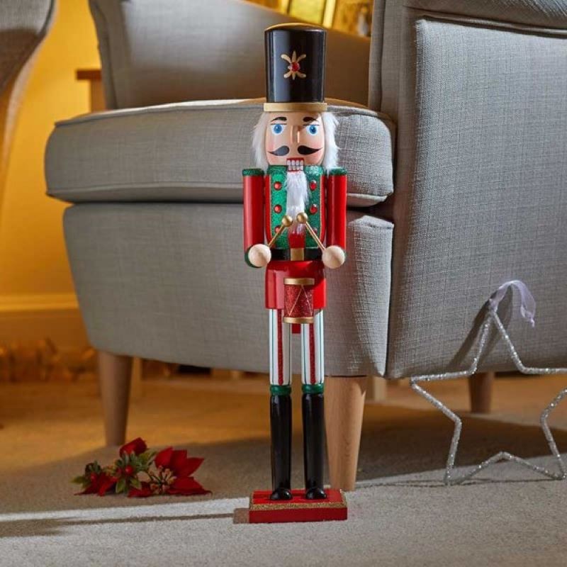 Nutcracker Christmas Decoration Red with Glitter Pattern - 70cm