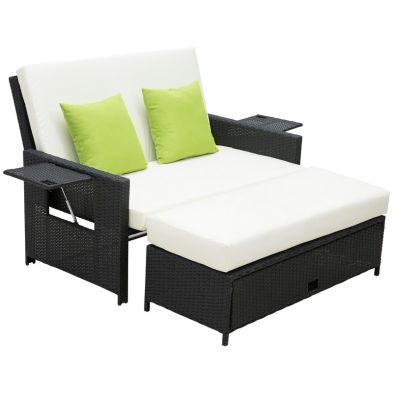 Product photograph of Outsunny Rattan 2-seater Sofa Sun Lounger Bed-black from QD stores