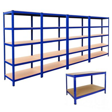 Product photograph of Steel Shelving 120cm Workbenchs 180cm - Blue Set Of Four T-rax 90cm By Raven from QD stores