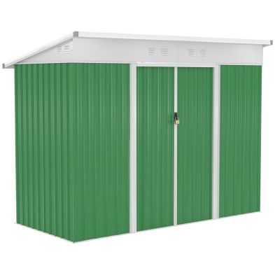 Galvanised 76 X 43 Sliding Double Door Pent Garden Shed With Ventilation Steel Green By Steadfast