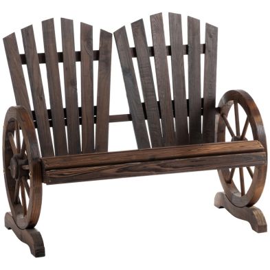 Outsunny Fir Logs Love Seats With Wheel Shaped Armrests Large Load Bearing Chair Natural Wood Grain