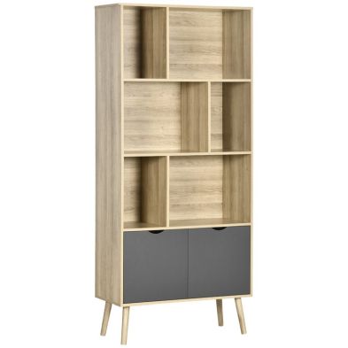 Homcom Modern Bookcase With Bottom Cabinet And 6 Open Shelves