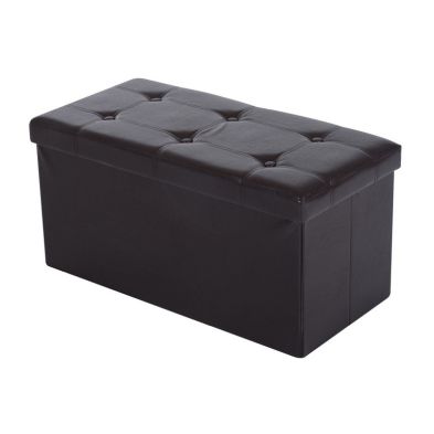 Homcom Folding Faux Leather Storage Cube Ottoman Bench Seat Pu Rectangular Footrest Stool Box Brown