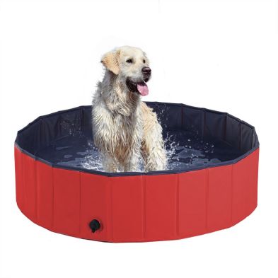 Pawhut Foldable Dog Paddling Pool Pet Cat Swimming Pool Indoor/Outdoor Collapsible Summer Bathing Tub Shower Tub Puppy Washer (?120 30H cm