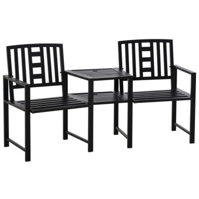 Product photograph of Outsunny 2 Seat Garden Chair Bench Loveseats Jack And Jill Seat Withcoffee Table Slatted Design Patio Yard from QD stores