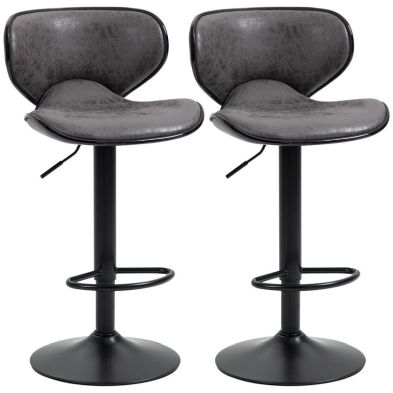Product photograph of Homcom Bar Stool Set Of 2 Pu Leather Adjustable Height Armless Chairs With Swivel Seat Dark Grey from QD stores