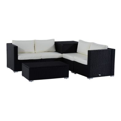 Product photograph of Outsunny 6pc Rattan Corner Sofa Set Wicker 4 Seater Garden Storage Coffee Table Conversation Ottoman Outdoor Weave Furniture W Cushion Black from QD stores
