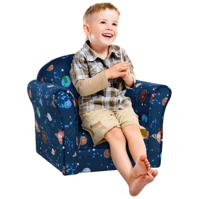 See more information about the Homcom Kids Planet-Themed Armchair With Non-Slip Feet Wooden Frame - Blue