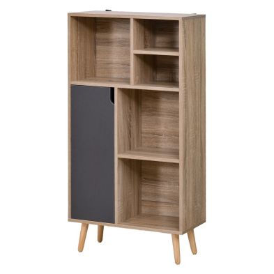 Homcom Freestanding Bookshelf Living Room Bookcase Storage Cabinet With 5 Shelves And Door Cupboard For Home Office