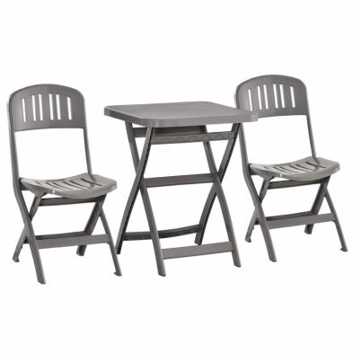 Outsunny 3 Piece Garden Bistro Set With Foldable Design Garden Camping Coffee Table And Chairs Furniture Set Grey