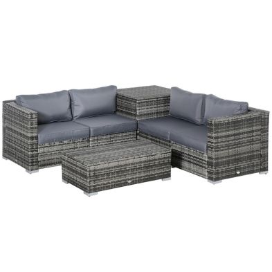 Product photograph of Outsunny 6pc Rattan Corner Sofa Set Wicker 4 Seater Garden Storage Coffee Table Conversation Ottoman Outdoor Weave Furniture W Cushion Grey from QD stores