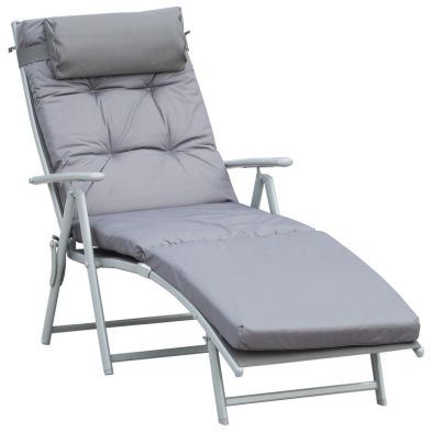 Product photograph of Outsunny Steel Frame Outdoor Garden Padded Sun Lounger With Pillow Grey from QD stores