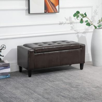 Product photograph of Homcom Pu Leather Storage Ottoman Bench Storage Chest Tufted Ottoman Cube With Flipping Top 92l X 40w X 40h Cm Brown from QD stores