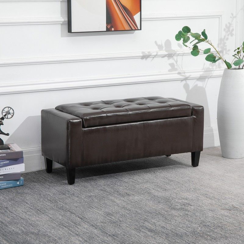 Homcom Pu Leather Storage Ottoman Bench Storage Chest Tufted Ottoman Cube With Flipping Top 92L X 40W X 40H cm Brown