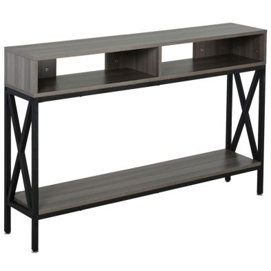 Homcom Console Table Entryway Table With 3 Compartments Metal Frame Adjustable Feet For Living Room Hallway Grey