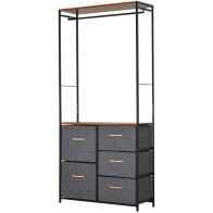 See more information about the Homcom Chest of Drawers with Coat rack Steel Frame 5 Drawers Bedroom Hallway Home Furniture Black Brown
