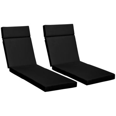 Product photograph of Outsunny Set Of 2 Sun Lounger Cushions Replacement Cushions For Rattan Furniture With Ties 196 X 55 Cm Black from QD stores
