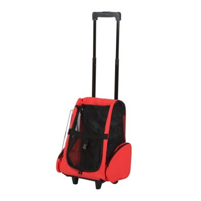 PawHut Pet Travel Backpack Bag Cat Puppy Dog Carrier w/ Trolley and Telescopic Handle Portable Stroller Wheel Luggage Bag (Red)