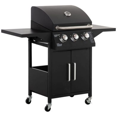 Product photograph of Outsunny 3 Burner Gas Bbq Grill Outdoor Portable Barbecue Trolley W Warming Rack from QD stores