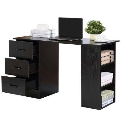 Product photograph of Homcom 120cm Computer Desk With Storage Shelves Drawers Writing Table Study Workstation For Home Office Black from QD stores