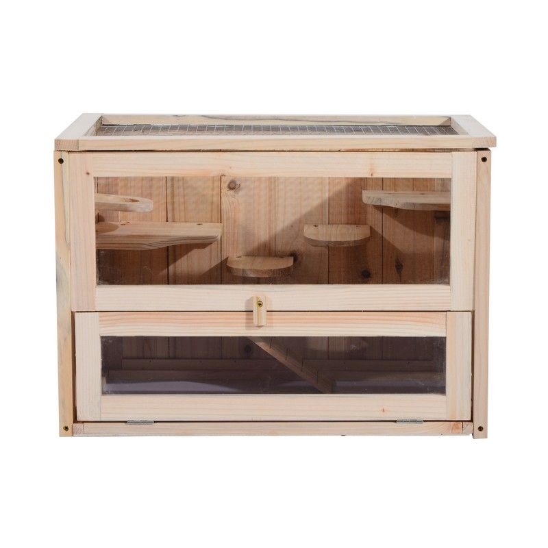 Pawhut Wooden Hamster Cage Mouse Mice Rodent Small Animals Hutch Exercise Play House 60 X 35 X 42cm