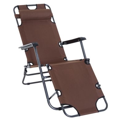 Product photograph of Outsunny 2 In 1 Sun Lounger Folding Reclining Chair Garden Outdoor Camping Adjustable Back With Pillow Brown from QD stores