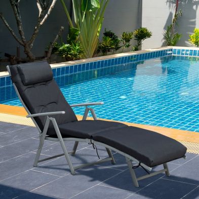 Product photograph of Outsunny Steel Frame Outdoor Garden Padded Sun Lounger W Pillow Black from QD stores