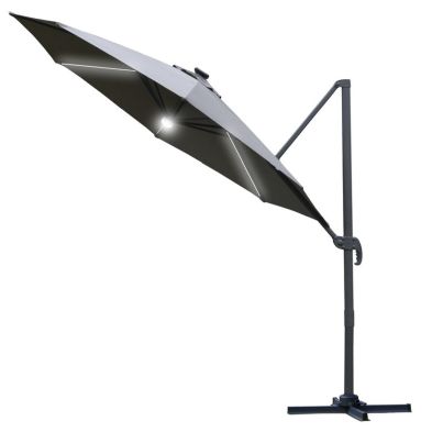 Product photograph of Outsunny 3 M Led Cantilever Parasol Outdoor Sun Umbrella With Base Solar Lights Grey from QD stores