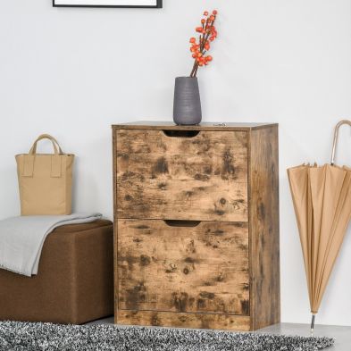 Product photograph of Homcom 2 Drawer Shoe Cabinet Industrial Shoe Cupboard With Flip Doors Rustic Brown from QD stores