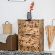 See more information about the Homcom 2 Drawer Shoe Cabinet Industrial Shoe Cupboard With Flip Doors Rustic Brown