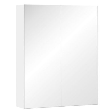 Product photograph of Homcom Wall Mount Mirror Cabinet Wood Bathroom Storage Shelf Double Door Cupboard Adjustable 60wx15dx75h Cm from QD stores
