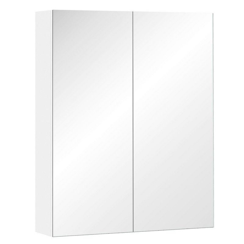 Homcom Wall Mount Mirror Cabinet Wood Bathroom Storage Shelf Double Door Cupboard Adjustable (60Wx15Dx75H (cm))
