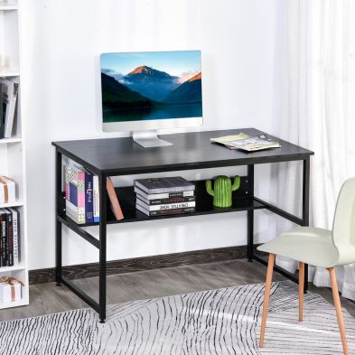 Homcom Computer Desk With Storage Shelf 120 X 60cm Home Office Desk With Metal Frame Study Table Easy Assembly Black