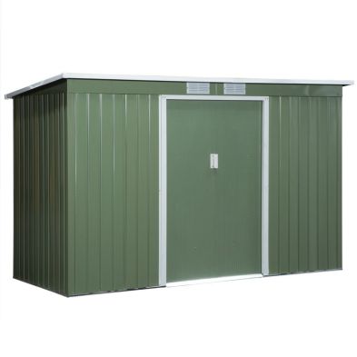 Corrugated 9 X 4 Double Door Pent Garden Shed With Ventilation Steel Light Green By Steadfast